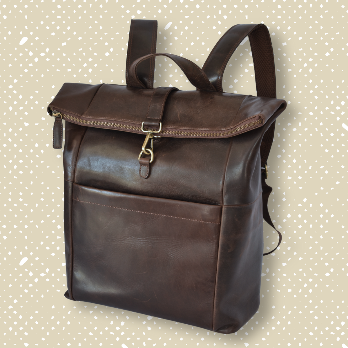 Mochila de Cuero Roll-Top Marrón Oscuro – Para Portátiles – IULIUS