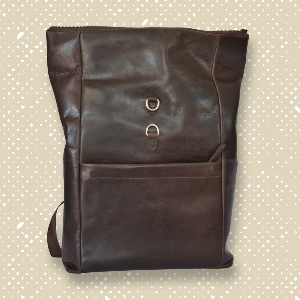 Mochila de Cuero Roll-Top Marrón Oscuro – Para Portátiles – IULIUS